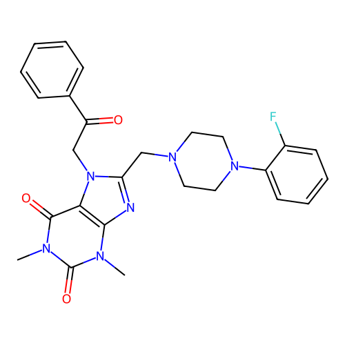 8-{[4-(2-fluorophenyl)piperazin-1-yl]methyl}-1,3-dimethyl-7-(2-oxo-2-phenylethyl)-2,3,6,7-tetrahydro-1H-purine-2,6-dione structure