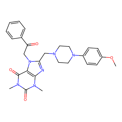 8-{[4-(4-methoxyphenyl)piperazin-1-yl]methyl}-1,3-dimethyl-7-(2-oxo-2-phenylethyl)-2,3,6,7-tetrahydro-1H-purine-2,6-dione structure
