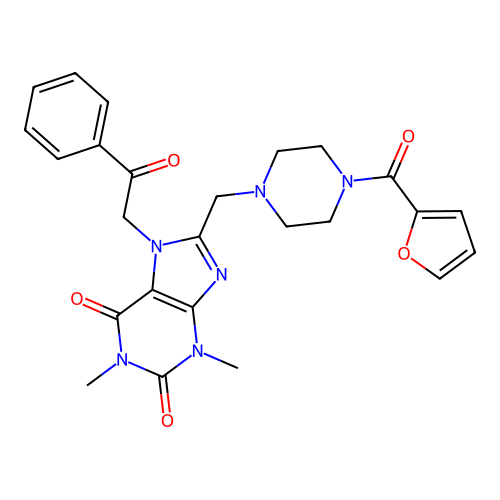 8-[[4-(furan-2-carbonyl)piperazin-1-yl]methyl]-1,3-dimethyl-7-phenacylpurine-2,6-dione structure