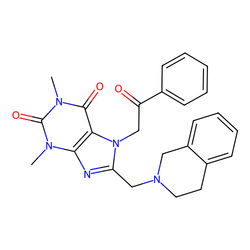 8-(3,4-dihydroisoquinolin-2(1H)-ylmethyl)-1,3-dimethyl-7-(2-oxo-2-phenylethyl)-3,7-dihydro-1H-purine-2,6-dione structure