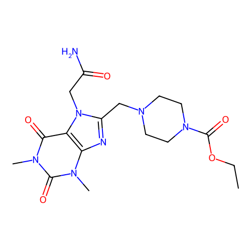 ethyl 4-{[7-(2-amino-2-oxoethyl)-1,3-dimethyl-2,6-dioxo-2,3,6,7-tetrahydro-1H-purin-8-yl]methyl}piperazine-1-carboxylate structure