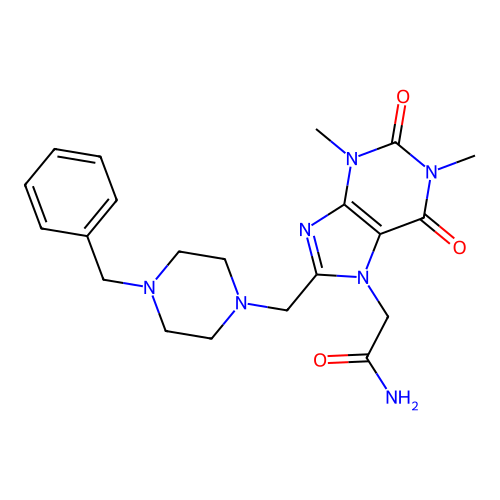 2-[8-[(4-Benzylpiperazin-1-yl)methyl]-1,3-dimethyl-2,6-dioxopurin-7-yl]acetamide structure