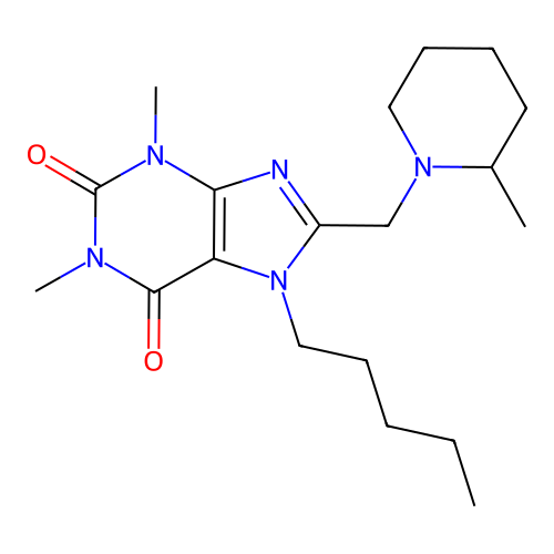 1,3-dimethyl-8-[(2-methylpiperidin-1-yl)methyl]-7-pentylpurine-2,6-dione structure