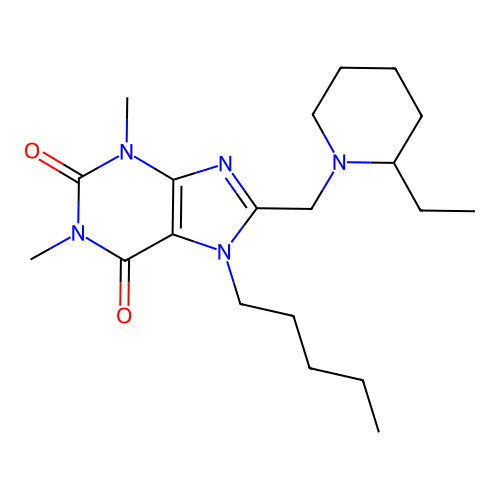 8-[(2-Ethylpiperidin-1-yl)methyl]-1,3-dimethyl-7-pentylpurine-2,6-dione structure