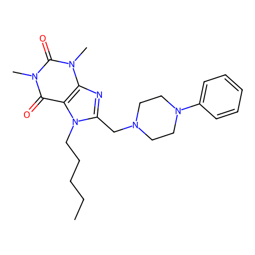 1,3-dimethyl-7-pentyl-8-((4-phenylpiperazin-1-yl)methyl)-1H-purine-2,6(3H,7H)-dione structure