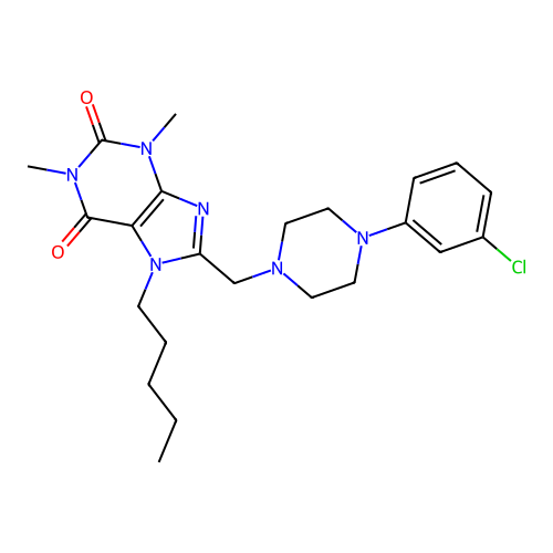 8-{[4-(3-chlorophenyl)piperazin-1-yl]methyl}-1,3-dimethyl-7-pentyl-2,3,6,7-tetrahydro-1H-purine-2,6-dione structure