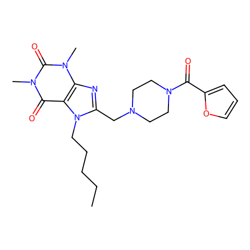 8-((4-(furan-2-carbonyl)piperazin-1-yl)methyl)-1,3-dimethyl-7-pentyl-1H-purine-2,6(3H,7H)-dione structure