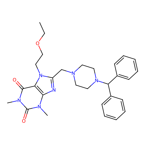 8-[(4-benzhydrylpiperazin-1-yl)methyl]-7-(2-ethoxyethyl)-1,3-dimethylpurine-2,6-dione structure