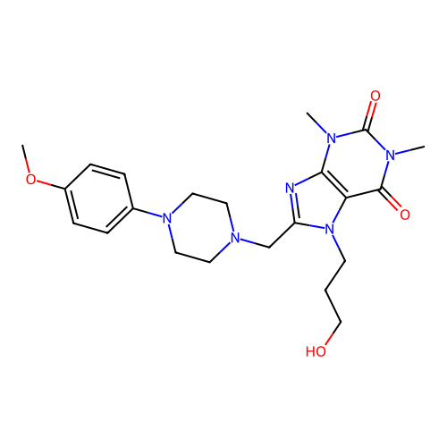 7-(3-hydroxypropyl)-8-{[4-(4-methoxyphenyl)piperazin-1-yl]methyl}-1,3-dimethyl-3,7-dihydro-1H-purine-2,6-dione structure
