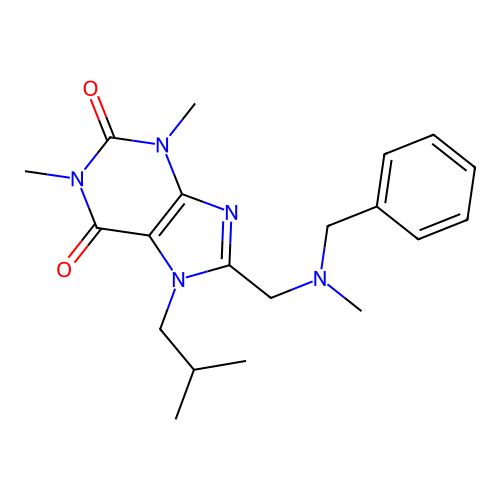 1,3-dimethyl-8-[[methyl-(phenylmethyl)amino]methyl]-7-(2-methylpropyl)purine-2,6-dione structure