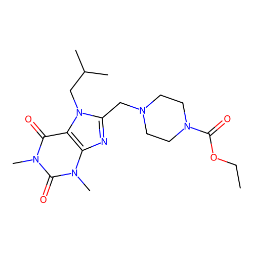 ethyl 4-{[1,3-dimethyl-7-(2-methylpropyl)-2,6-dioxo-2,3,6,7-tetrahydro-1H-purin-8-yl]methyl}piperazine-1-carboxylate structure