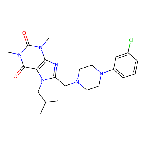 8-[[4-(3-chlorophenyl)piperazin-1-yl]methyl]-1,3-dimethyl-7-(2-methylpropyl)purine-2,6-dione structure