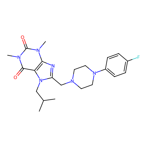 8-[[4-(4-fluorophenyl)piperazin-1-yl]methyl]-1,3-dimethyl-7-(2-methylpropyl)purine-2,6-dione structure