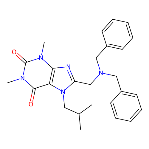 8-((dibenzylamino)methyl)-7-isobutyl-1,3-dimethyl-1H-purine-2,6(3H,7H)-dione structure