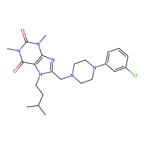 8-[[4-(3-chlorophenyl)piperazin-1-yl]methyl]-1,3-dimethyl-7-(3-methylbutyl)purine-2,6-dione structure