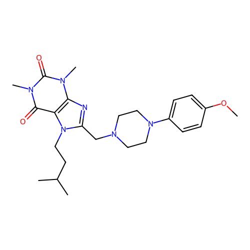 8-{[4-(4-methoxyphenyl)piperazin-1-yl]methyl}-1,3-dimethyl-7-(3-methylbutyl)-3,7-dihydro-1H-purine-2,6-dione structure