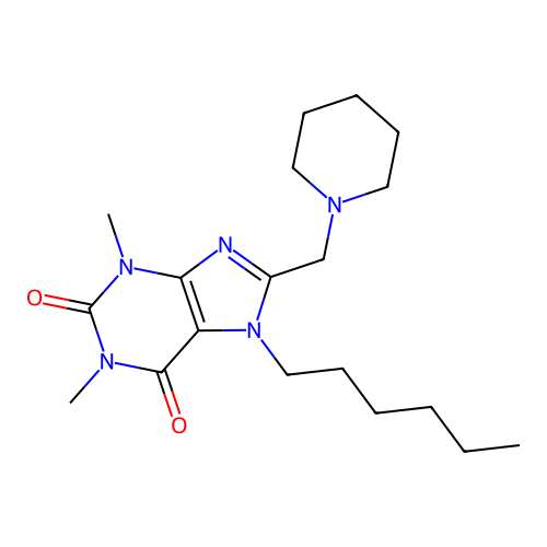 7-Hexyl-1,3-dimethyl-8-(piperidin-1-ylmethyl)purine-2,6-dione structure