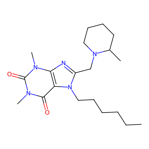 7-Hexyl-1,3-dimethyl-8-[(2-methylpiperidin-1-yl)methyl]purine-2,6-dione structure