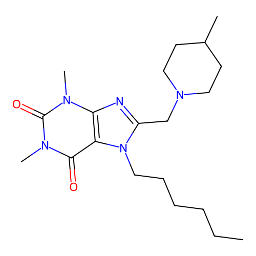 7-Hexyl-1,3-dimethyl-8-[(4-methylpiperidin-1-yl)methyl]purine-2,6-dione structure
