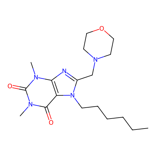 7-Hexyl-1,3-dimethyl-8-(morpholin-4-ylmethyl)purine-2,6-dione structure