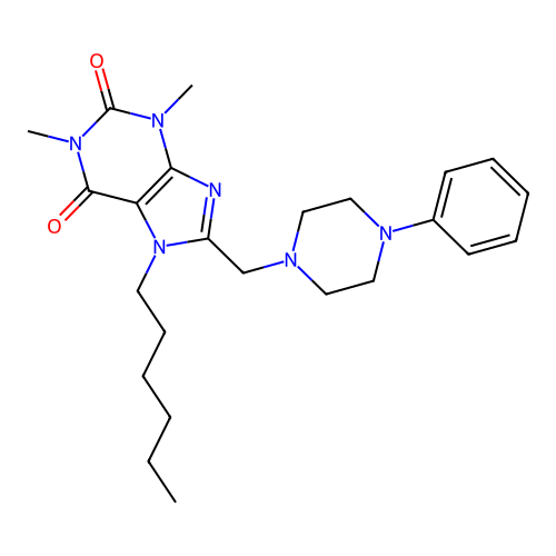 7-Hexyl-1,3-dimethyl-8-[(4-phenylpiperazin-1-yl)methyl]purine-2,6-dione structure