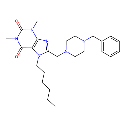8-[(4-Benzylpiperazin-1-yl)methyl]-7-hexyl-1,3-dimethylpurine-2,6-dione structure