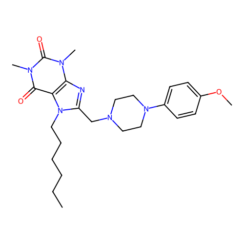 7-hexyl-8-{[4-(4-methoxyphenyl)piperazin-1-yl]methyl}-1,3-dimethyl-2,3,6,7-tetrahydro-1H-purine-2,6-dione structure