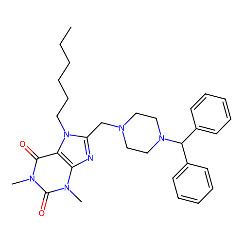 8-[(4-Benzhydrylpiperazin-1-yl)methyl]-7-hexyl-1,3-dimethylpurine-2,6-dione structure