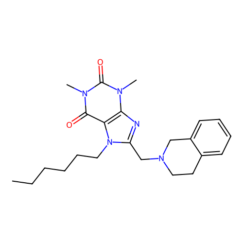 8-(3,4-dihydro-1H-isoquinolin-2-ylmethyl)-7-hexyl-1,3-dimethylpurine-2,6-dione structure