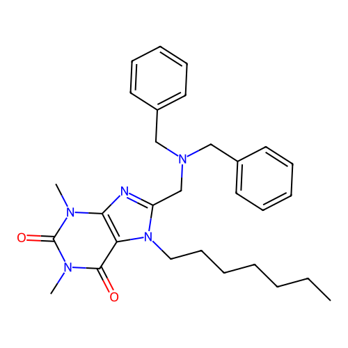 8-[(Dibenzylamino)methyl]-7-heptyl-1,3-dimethylpurine-2,6-dione structure