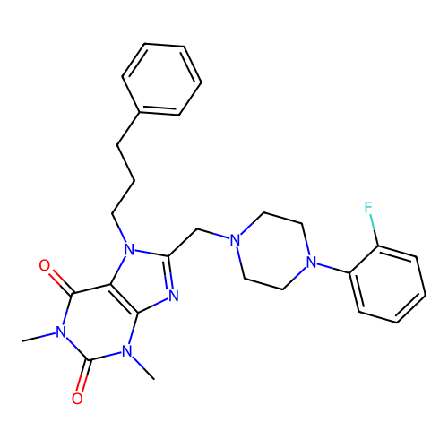 8-{[4-(2-fluorophenyl)piperazin-1-yl]methyl}-1,3-dimethyl-7-(3-phenylpropyl)-2,3,6,7-tetrahydro-1H-purine-2,6-dione structure