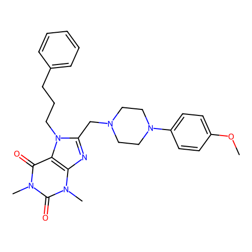 8-[[4-(4-methoxyphenyl)piperazin-1-yl]methyl]-1,3-dimethyl-7-(3-phenylpropyl)purine-2,6-dione structure