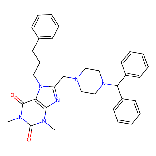 8-[(4-benzhydrylpiperazin-1-yl)methyl]-1,3-dimethyl-7-(3-phenylpropyl)purine-2,6-dione structure
