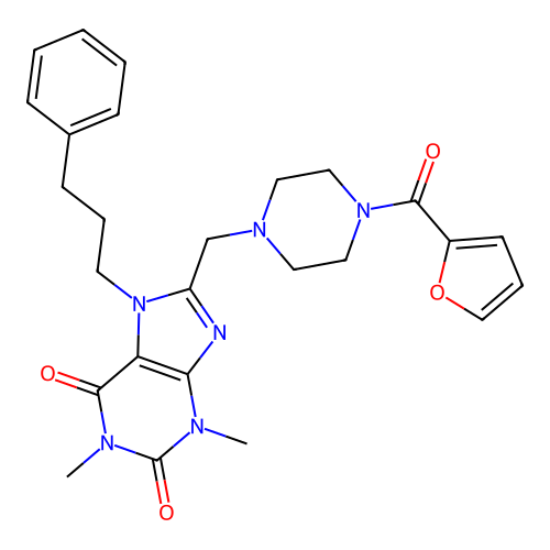 8-((4-(furan-2-carbonyl)piperazin-1-yl)methyl)-1,3-dimethyl-7-(3-phenylpropyl)-1H-purine-2,6(3H,7H)-dione structure