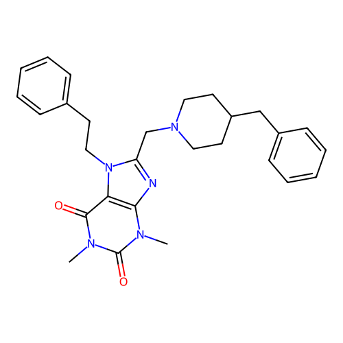 8-[(4-benzylpiperidin-1-yl)methyl]-1,3-dimethyl-7-(2-phenylethyl)-2,3,6,7-tetrahydro-1H-purine-2,6-dione structure