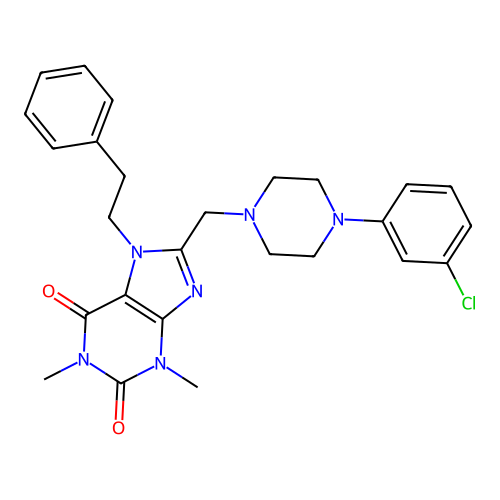 8-{[4-(3-chlorophenyl)piperazin-1-yl]methyl}-1,3-dimethyl-7-(2-phenylethyl)-2,3,6,7-tetrahydro-1H-purine-2,6-dione structure
