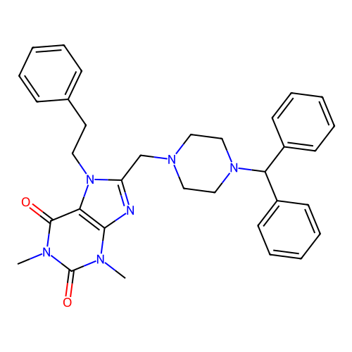 8-((4-benzhydrylpiperazin-1-yl)methyl)-1,3-dimethyl-7-phenethyl-1H-purine-2,6(3H,7H)-dione structure