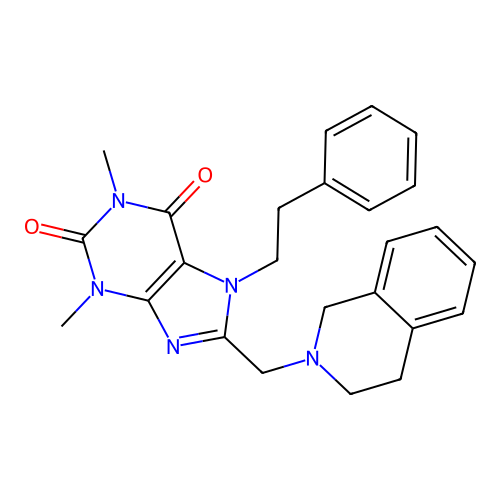 1,3-dimethyl-7-(2-phenylethyl)-8-[(1,2,3,4-tetrahydroisoquinolin-2-yl)methyl]-2,3,6,7-tetrahydro-1H-purine-2,6-dione structure