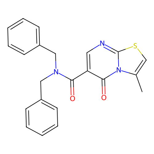 N,N-dibenzyl-3-methyl-5-oxo-5H-[1,3]thiazolo[3,2-a]pyrimidine-6-carboxamide structure