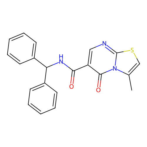 N-benzhydryl-3-methyl-5-oxo-5H-thiazolo[3,2-a]pyrimidine-6-carboxamide structure