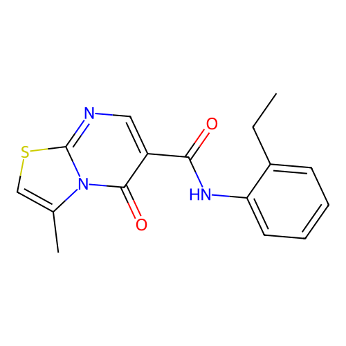 N-(2-ethylphenyl)-3-methyl-5-oxo-5H-[1,3]thiazolo[3,2-a]pyrimidine-6-carboxamide structure