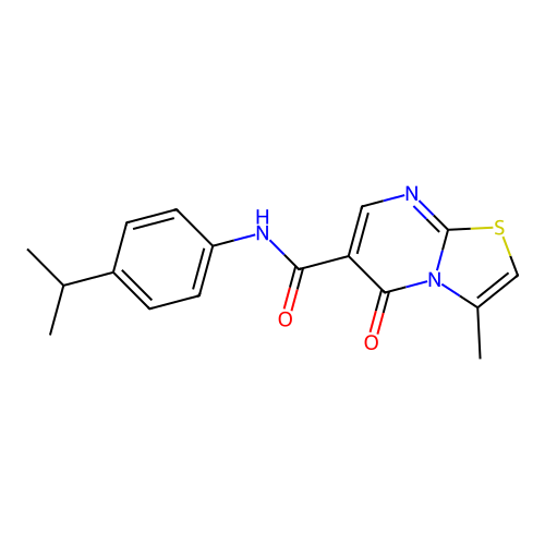 N-(4-isopropylphenyl)-3-methyl-5-oxo-5H-thiazolo[3,2-a]pyrimidine-6-carboxamide structure