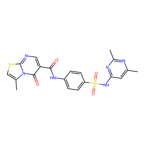 N-[4-[(2,6-dimethylpyrimidin-4-yl)sulfamoyl]phenyl]-3-methyl-5-oxo-[1,3]thiazolo[3,2-a]pyrimidine-6-carboxamide structure