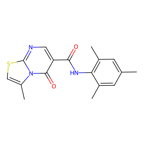 N-mesityl-3-methyl-5-oxo-5H-thiazolo[3,2-a]pyrimidine-6-carboxamide structure