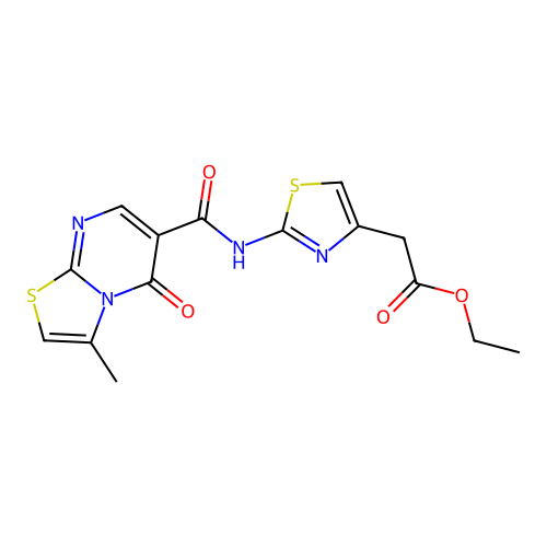 ethyl (2-{[(3-methyl-5-oxo-5H-[1,3]thiazolo[3,2-a]pyrimidin-6-yl)carbonyl]amino}-1,3-thiazol-4-yl)acetate structure