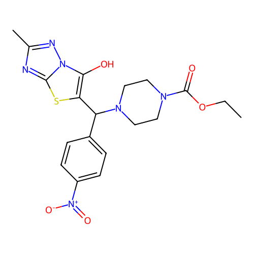 ethyl 4-((6-hydroxy-2-methylthiazolo[3,2-b][1,2,4]triazol-5-yl)(4-nitrophenyl)methyl)piperazine-1-carboxylate structure
