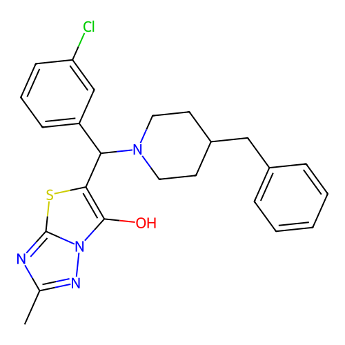 5-((4-benzylpiperidin-1-yl)(3-chlorophenyl)methyl)-2-methylthiazolo[3,2-b][1,2,4]triazol-6-ol structure