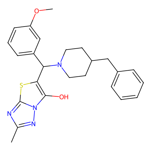 5-((4-benzylpiperidin-1-yl)(3-methoxyphenyl)methyl)-2-methylthiazolo[3,2-b][1,2,4]triazol-6-ol structure