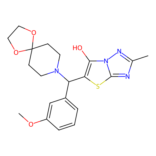 5-((3-methoxyphenyl)(1,4-dioxa-8-azaspiro[4.5]decan-8-yl)methyl)-2-methylthiazolo[3,2-b][1,2,4]triazol-6-ol structure