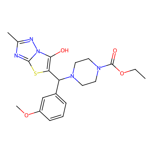 ethyl 4-((6-hydroxy-2-methylthiazolo[3,2-b][1,2,4]triazol-5-yl)(3-methoxyphenyl)methyl)piperazine-1-carboxylate structure